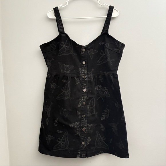 Callopistria Moth Print Denim Apron Dress Sz 10 – Alt Streetwear - Picture 2 of 6